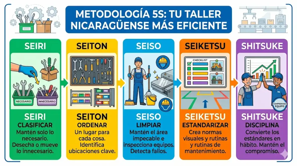 Herramientas de las 5S de la filosofía Kaizen para talleres en Nicaragua